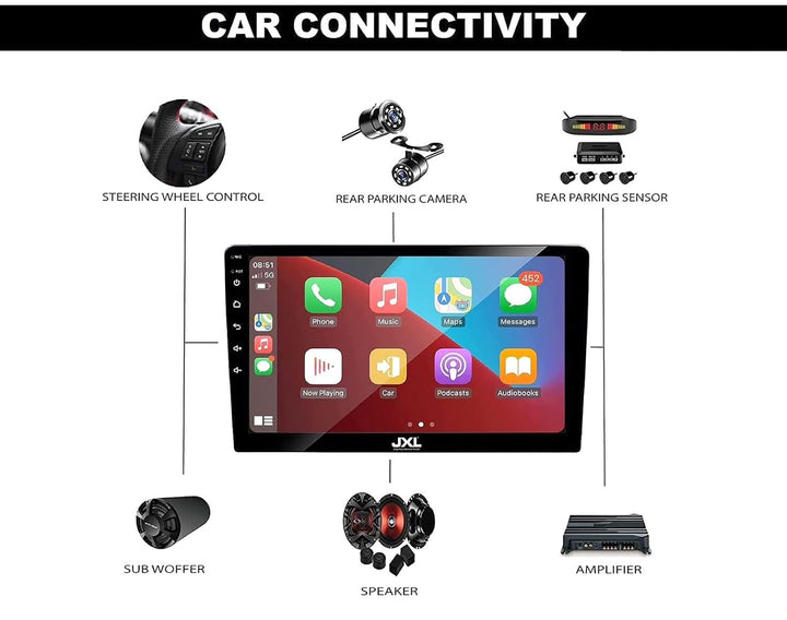 JXL 9 Inch HD 1280P Car Android Stereo 4GB RAM/32GB ROM with MTK (TS9) Processor Wireless Android Auto and Wireless Apple Car Play Gorilla Glass IPS Display