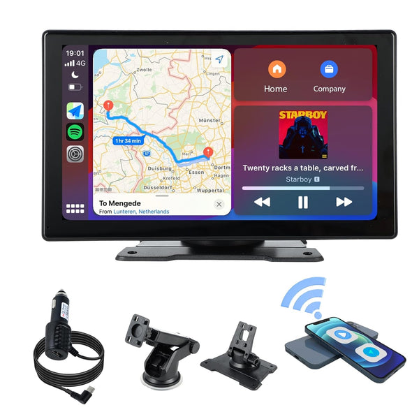 plimpton Upgraded Wireless Carplay, Android Auto Screen for Car, 9 Inch IPS Touch Screen Car Play Driveplay Multimedia Player with Voice Control, Mirror Link, BT, FM