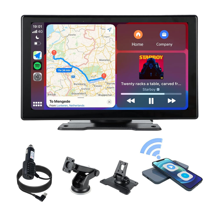 plimpton Upgraded Wireless Carplay, Android Auto Screen for Car, 9 Inch IPS Touch Screen Car Play Driveplay Multimedia Player with Voice Control, Mirror Link, BT, FM