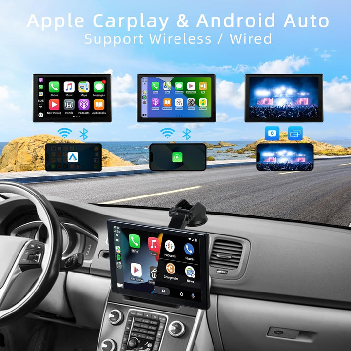 plimpton Upgraded Wireless Carplay, Android Auto Screen for Car, 9 Inch IPS Touch Screen Car Play Driveplay Multimedia Player with Voice Control, Mirror Link, BT, FM