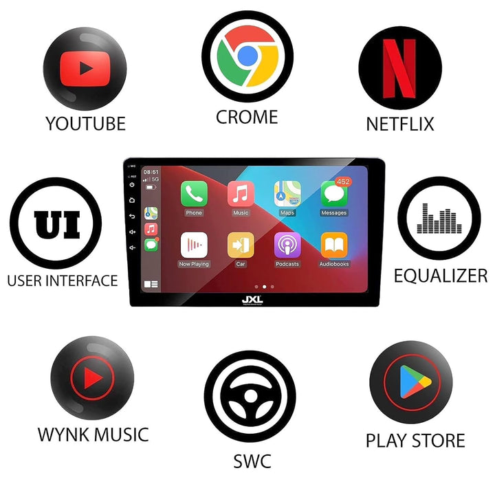 JXL 9 Inch HD 1280P Car Android Stereo 4GB RAM/32GB ROM with MTK (TS9) Processor Wireless Android Auto and Wireless Apple Car Play Gorilla Glass IPS Display