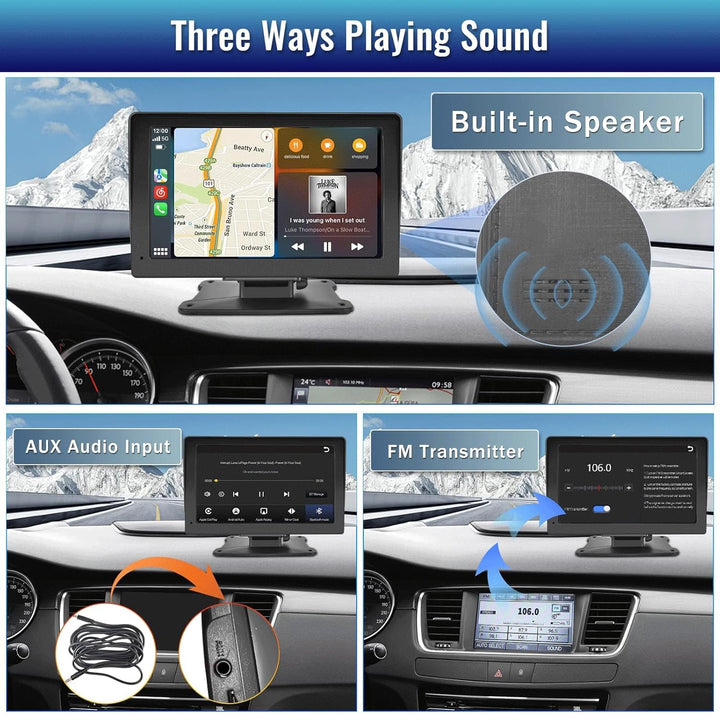 UNITOPSCI Wireless CarPlay Portable Car Stereo Android Auto Voice Control Bluetooth Car Radio 7 Inch HD Touch Screen CarPlay Screen Player Media Mirror Link GPS/FM/AUX/32G TF Card