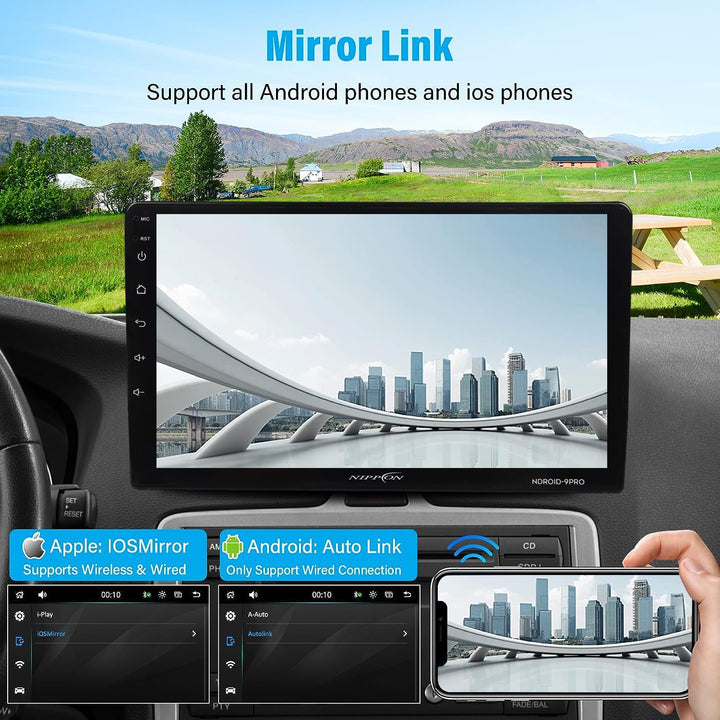 NIPPON NDROID 9PRO(T) with T-Link 2/32 GB Wireless Apple Car Play and Android Auto with 9 Inch High Touch Panel Android 10.1, IPS Display, Bluetooth, WiFi, GPS, 40 Skin Included