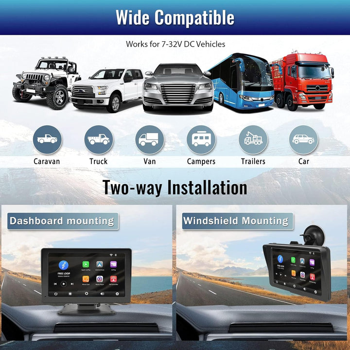 UNITOPSCI Wireless CarPlay Portable Car Stereo Android Auto Voice Control Bluetooth Car Radio 7 Inch HD Touch Screen CarPlay Screen Player Media Mirror Link GPS/FM/AUX/32G TF Card