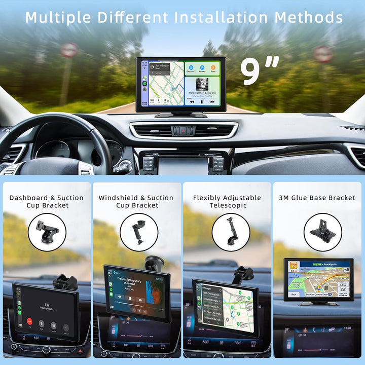 plimpton Upgraded Wireless Carplay, Android Auto Screen for Car, 9 Inch IPS Touch Screen Car Play Driveplay Multimedia Player with Voice Control, Mirror Link, BT, FM