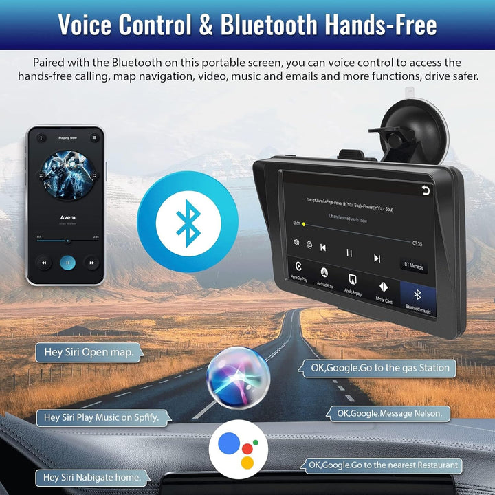 UNITOPSCI Wireless CarPlay Portable Car Stereo Android Auto Voice Control Bluetooth Car Radio 7 Inch HD Touch Screen CarPlay Screen Player Media Mirror Link GPS/FM/AUX/32G TF Card